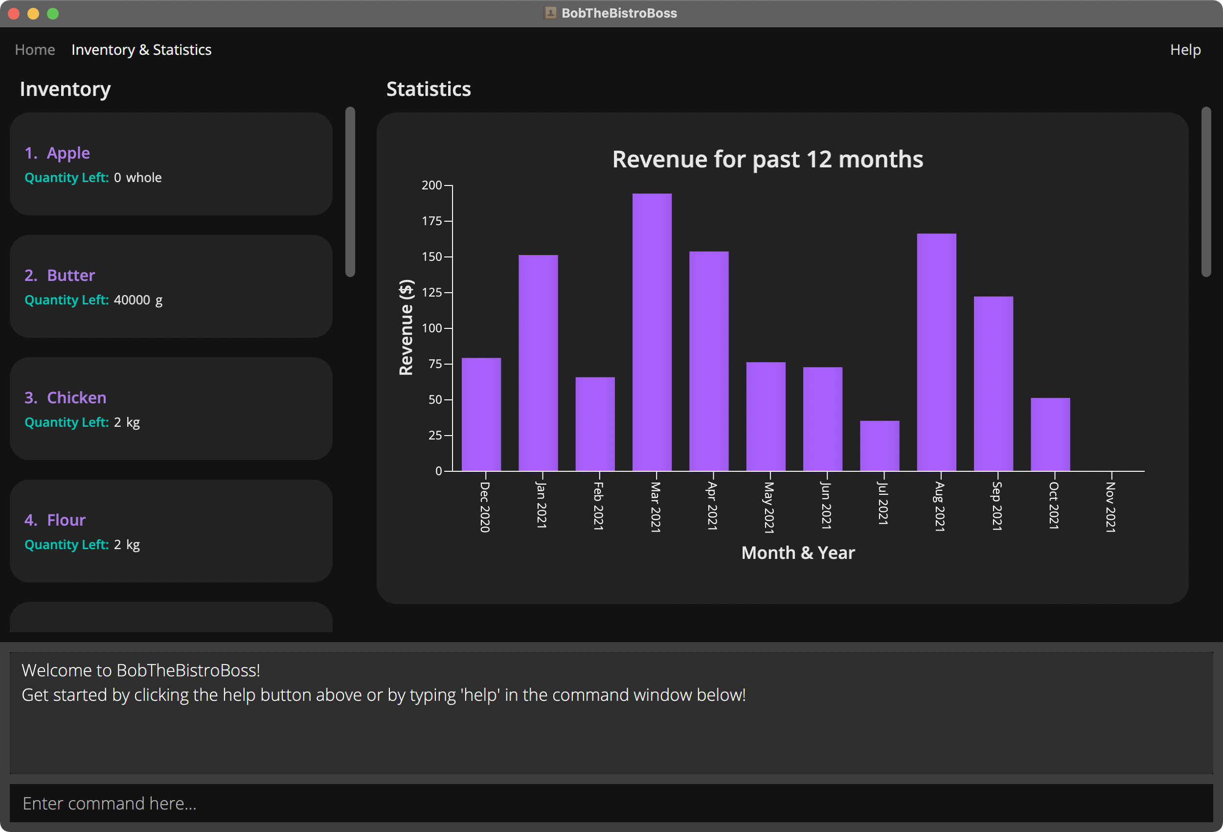 Inventory & Statistics tab